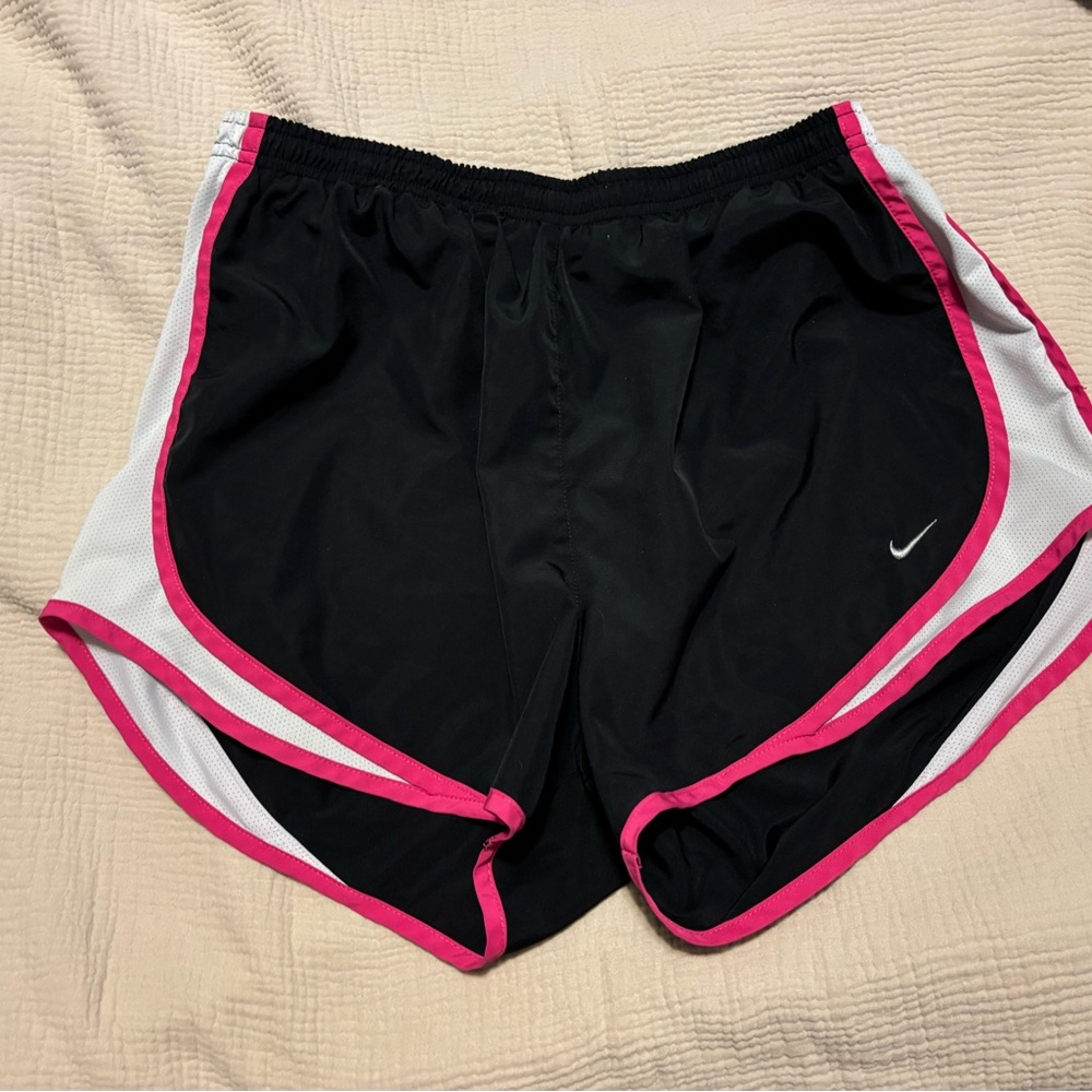 Nike Women's Black and Pink Trim Athletic Shorts